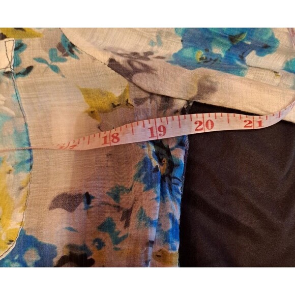 Aratta Silent Journey Blue Purple Floral Scarf Back Blouse Size M Velvet trim - Picture 8 of 14